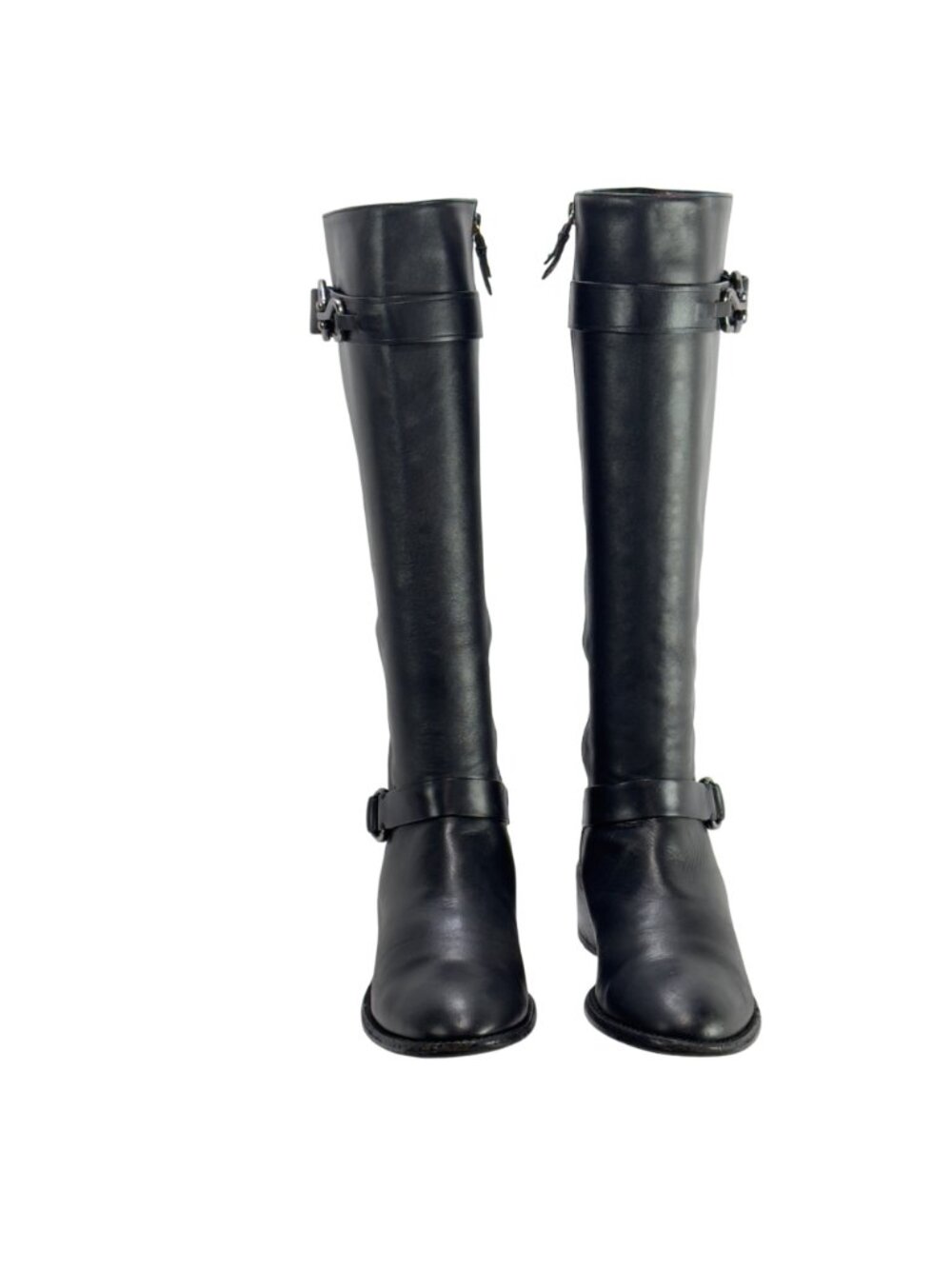 COLE HAAN Women's Black Leather Knee-High Riding Boots Buckle Detailing Size 7B - Picture 2 of 13